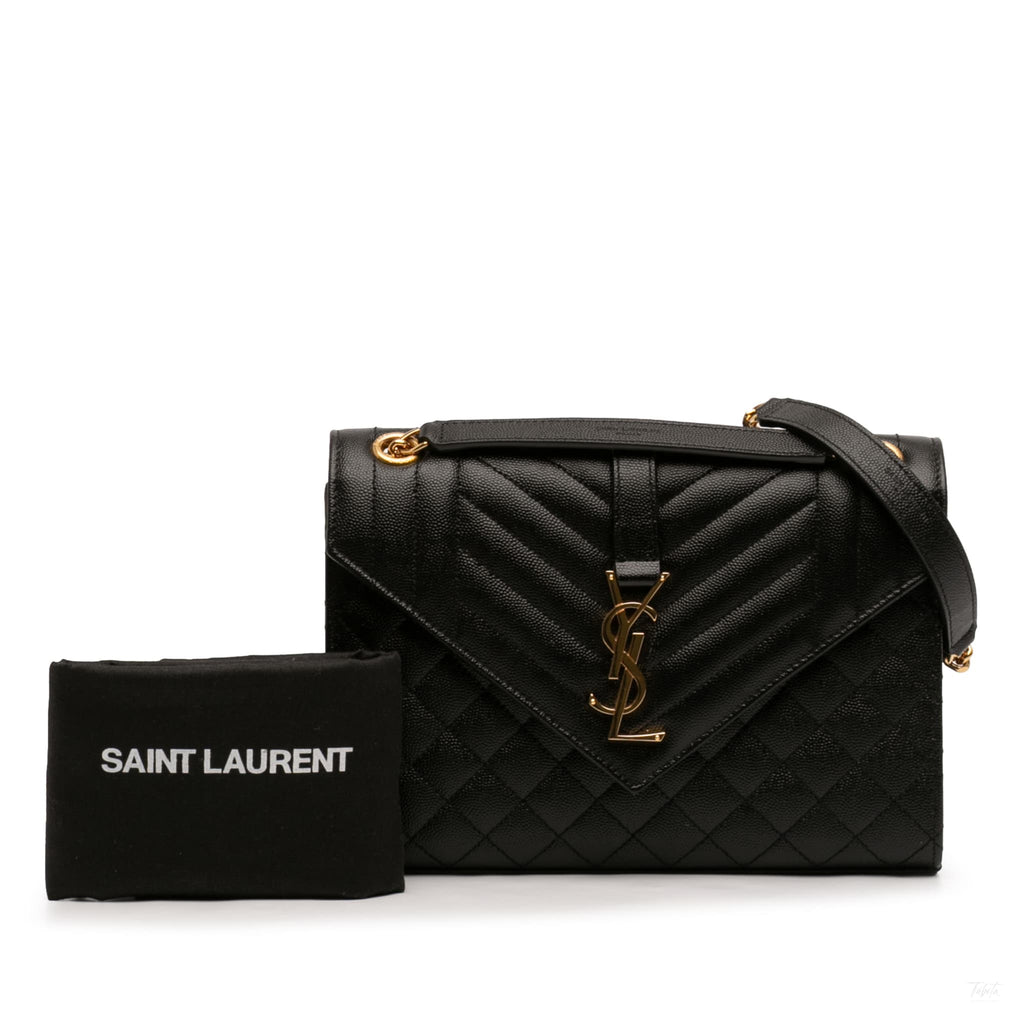 Second hand Saint Laurent Envelope Grained Leather Clutch Black - Tabita Bags