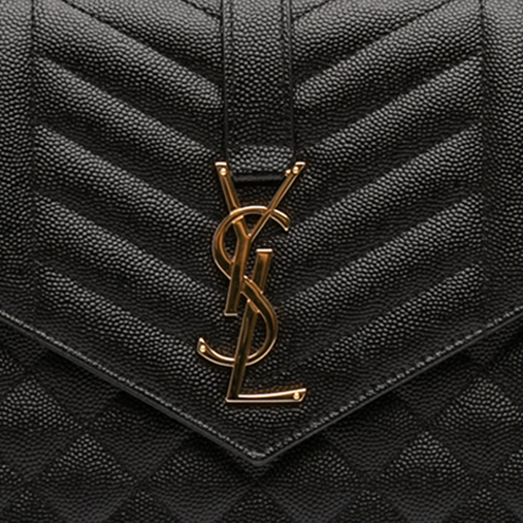 Second hand Saint Laurent Envelope Grained Leather Clutch Black - Tabita Bags