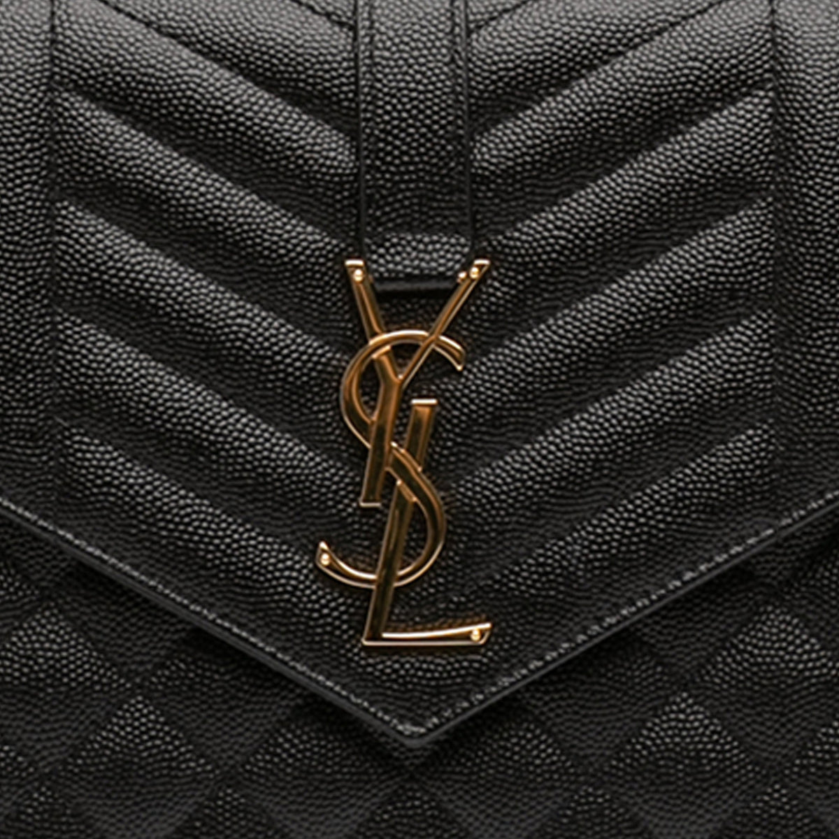 Second hand Saint Laurent Envelope Grained Leather Clutch Black - Tabita Bags