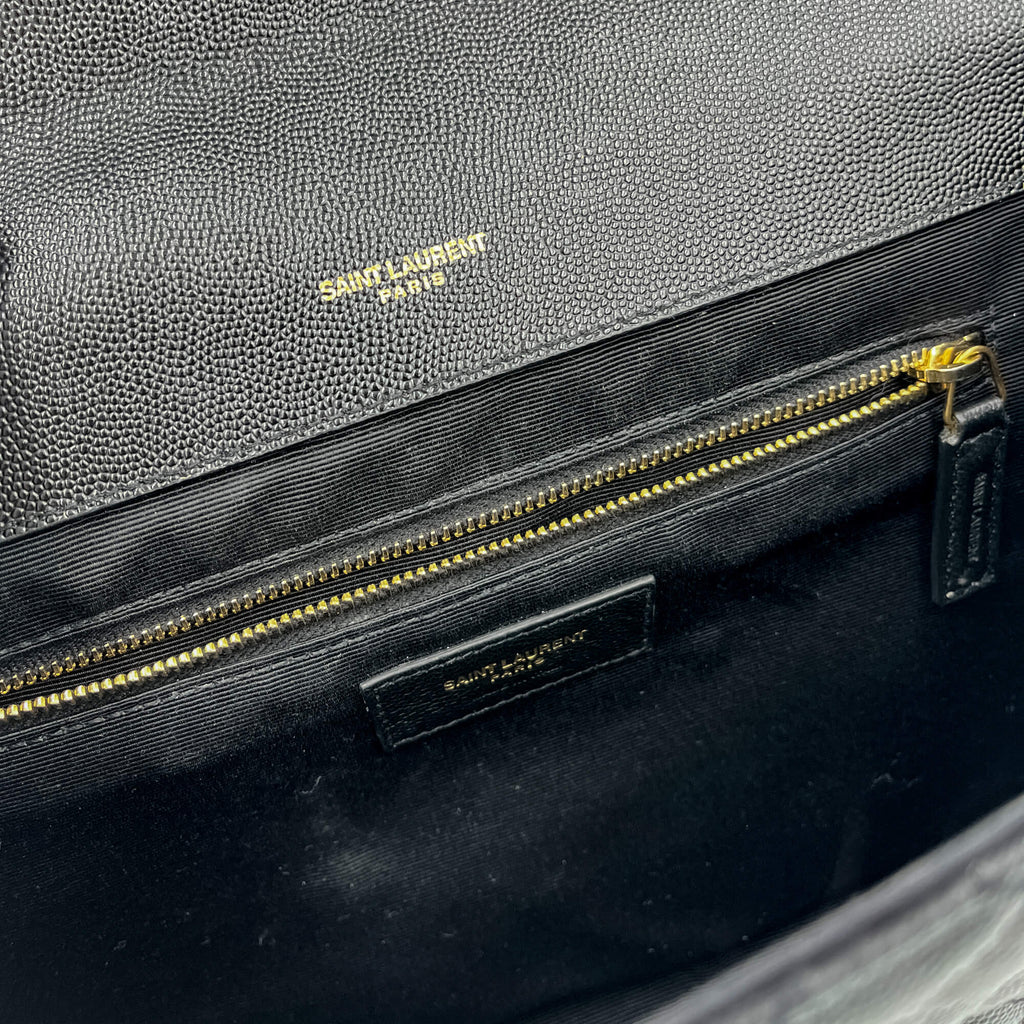Second hand Saint Laurent Envelope Large Embossed Grained Leather 2 - Ways Envelope Bag Black - Tabita Bags