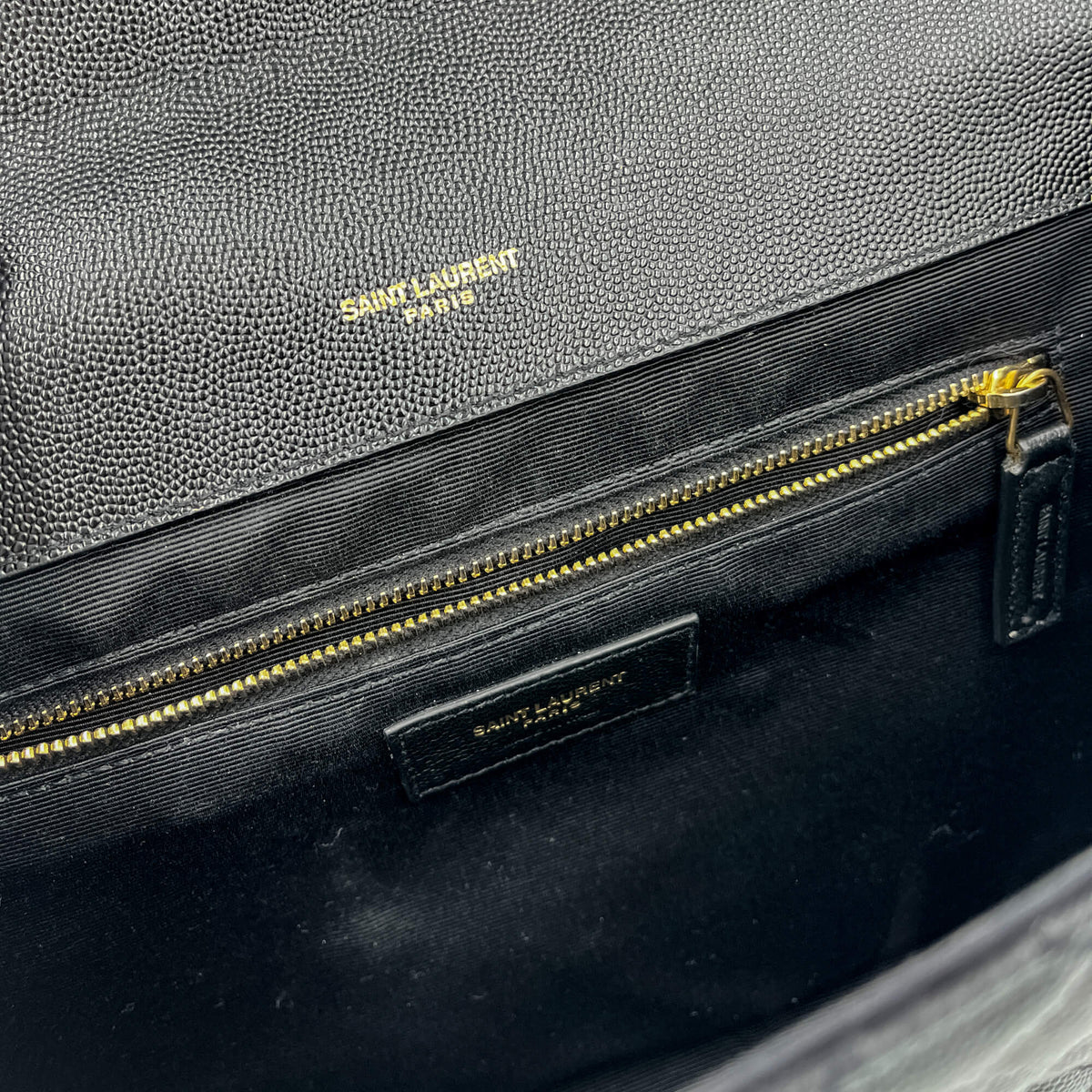Second hand Saint Laurent Envelope Large Embossed Grained Leather 2 - Ways Envelope Bag Black - Tabita Bags