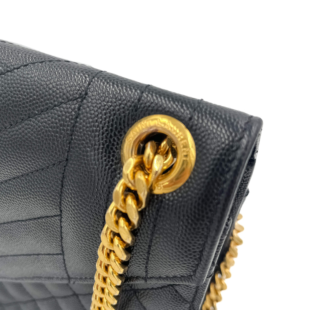 Second hand Saint Laurent Envelope Large Embossed Grained Leather 2 - Ways Envelope Bag Black - Tabita Bags