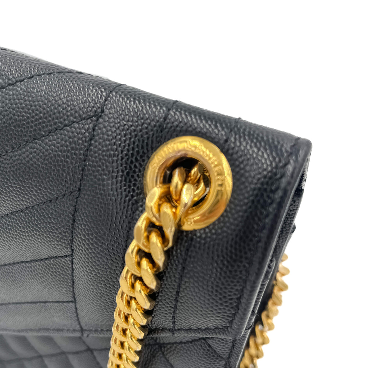 Second hand Saint Laurent Envelope Large Embossed Grained Leather 2 - Ways Envelope Bag Black - Tabita Bags