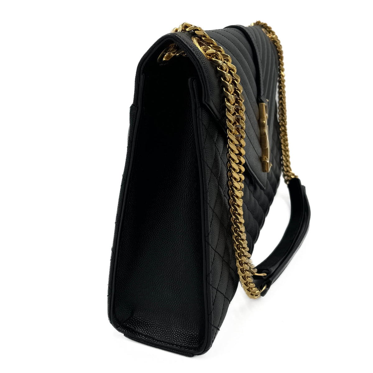 Second hand Saint Laurent Envelope Large Embossed Grained Leather 2 - Ways Envelope Bag Black - Tabita Bags