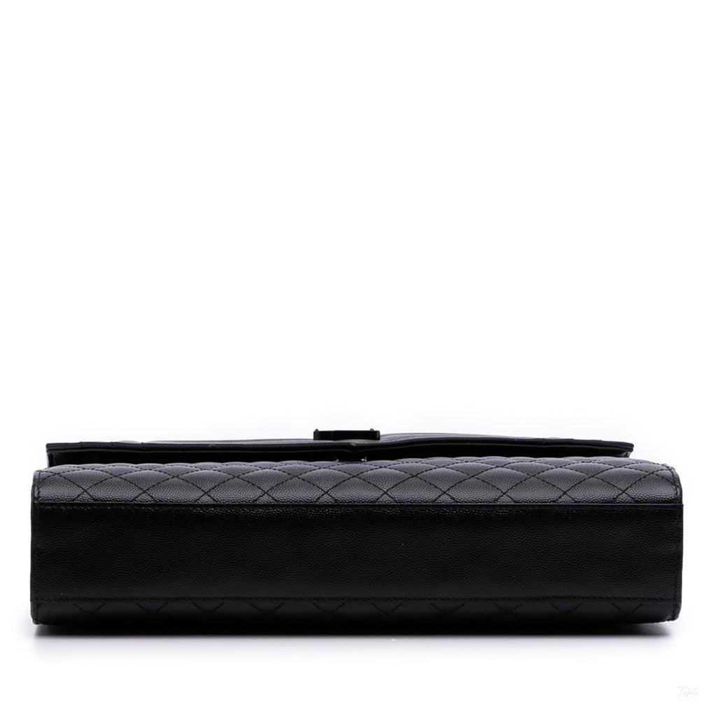 Second hand Saint Laurent Envelope Large Embossed Grained Leather 2 - Ways Envelope Bag Black - Tabita Bags