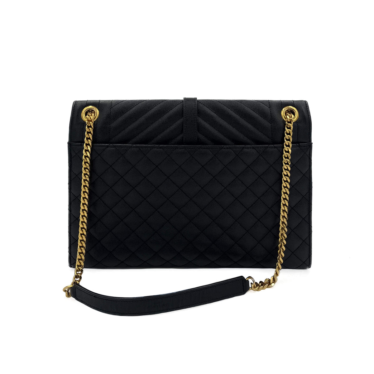 Second hand Saint Laurent Envelope Large Embossed Grained Leather 2 - Ways Envelope Bag Black - Tabita Bags