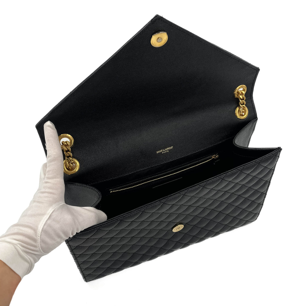 Second hand Saint Laurent Envelope Large Embossed Grained Leather 2 - Ways Envelope Bag Black - Tabita Bags