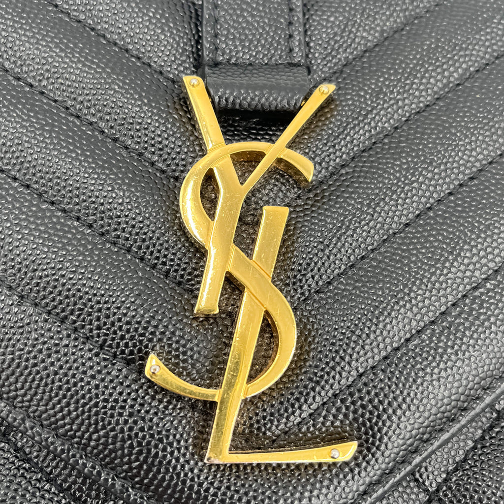 Second hand Saint Laurent Envelope Large Embossed Grained Leather 2 - Ways Envelope Bag Black - Tabita Bags