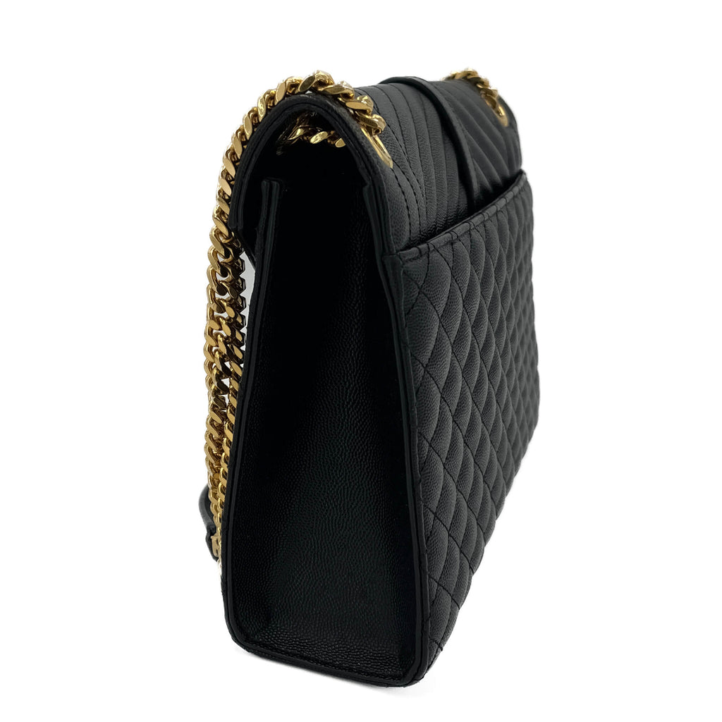 Second hand Saint Laurent Envelope Large Embossed Grained Leather 2 - Ways Envelope Bag Black - Tabita Bags