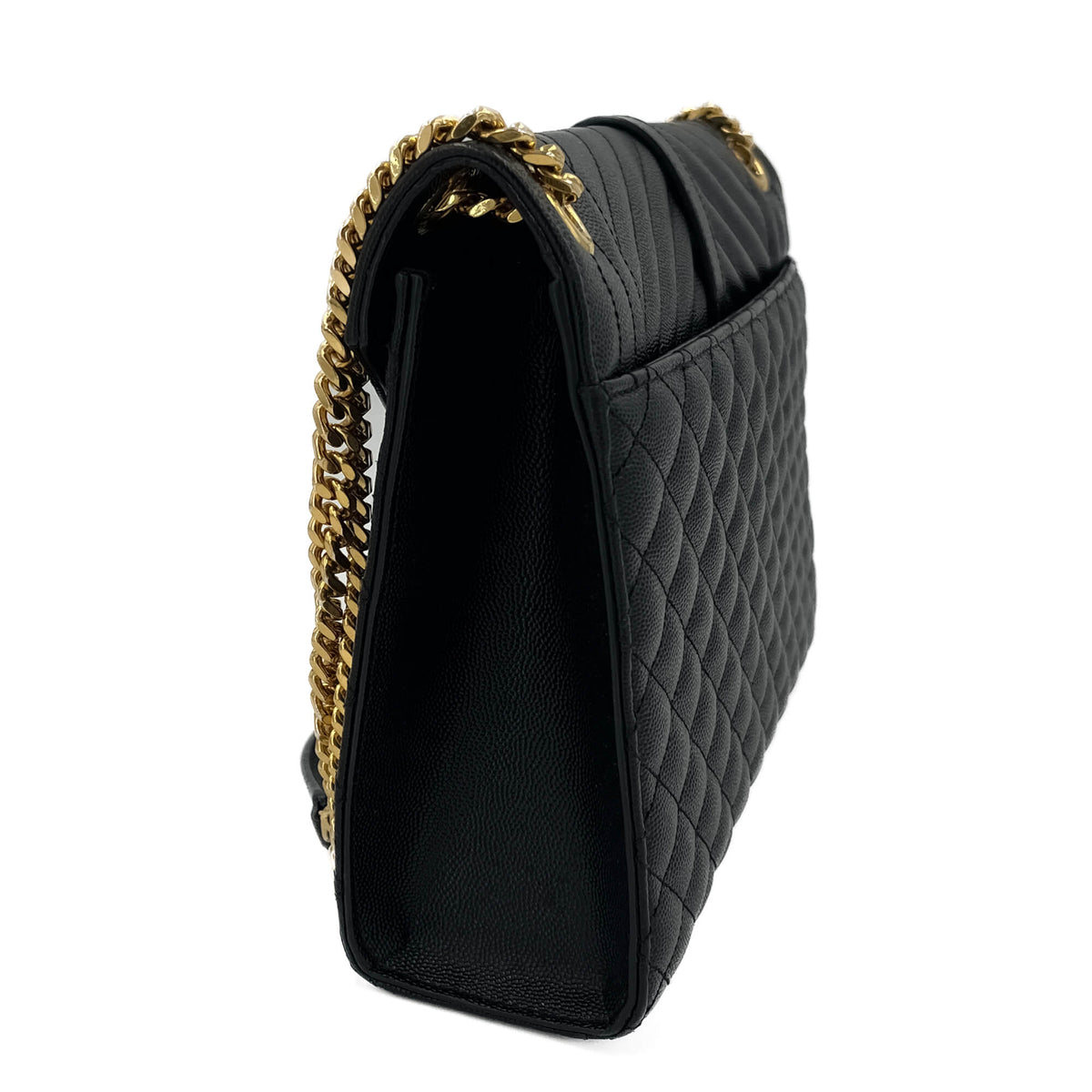 Second hand Saint Laurent Envelope Large Embossed Grained Leather 2 - Ways Envelope Bag Black - Tabita Bags