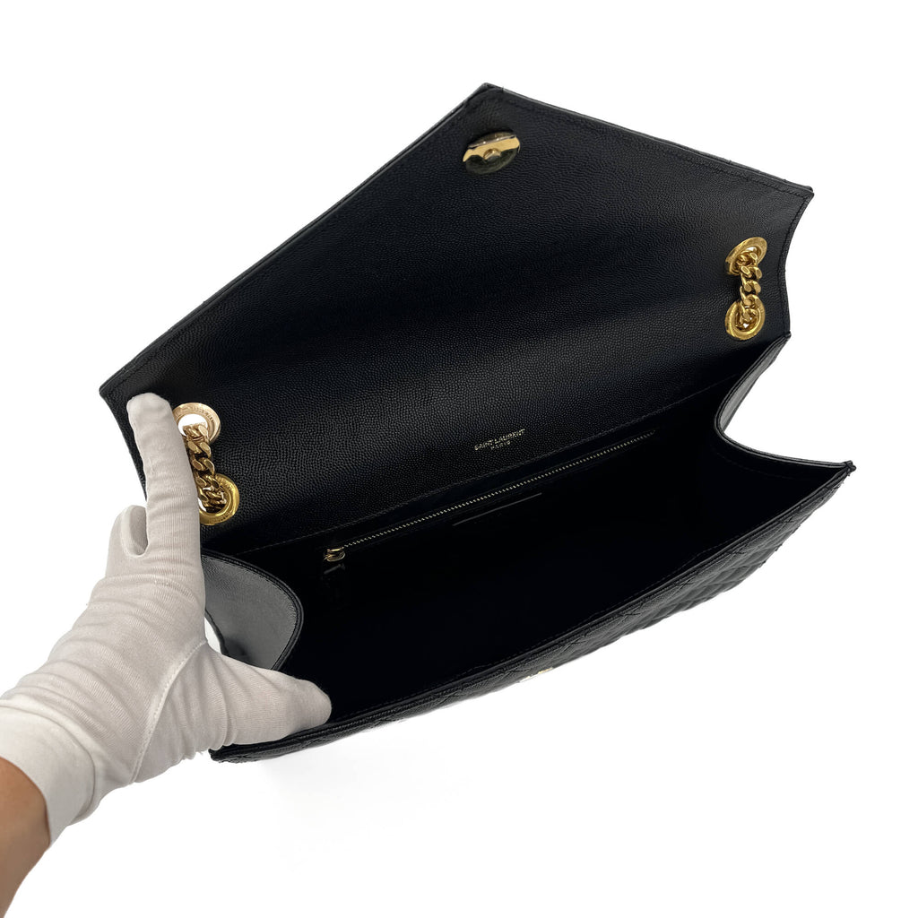 Second hand Saint Laurent Envelope Large Embossed Grained Leather 2 - Ways Envelope Bag Black - Tabita Bags