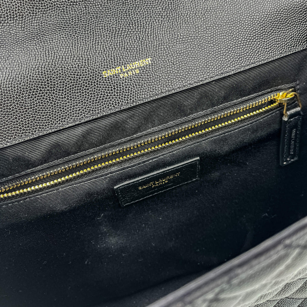 Second hand Saint Laurent Envelope Large Embossed Grained Leather 2 - Ways Envelope Bag Black - Tabita Bags