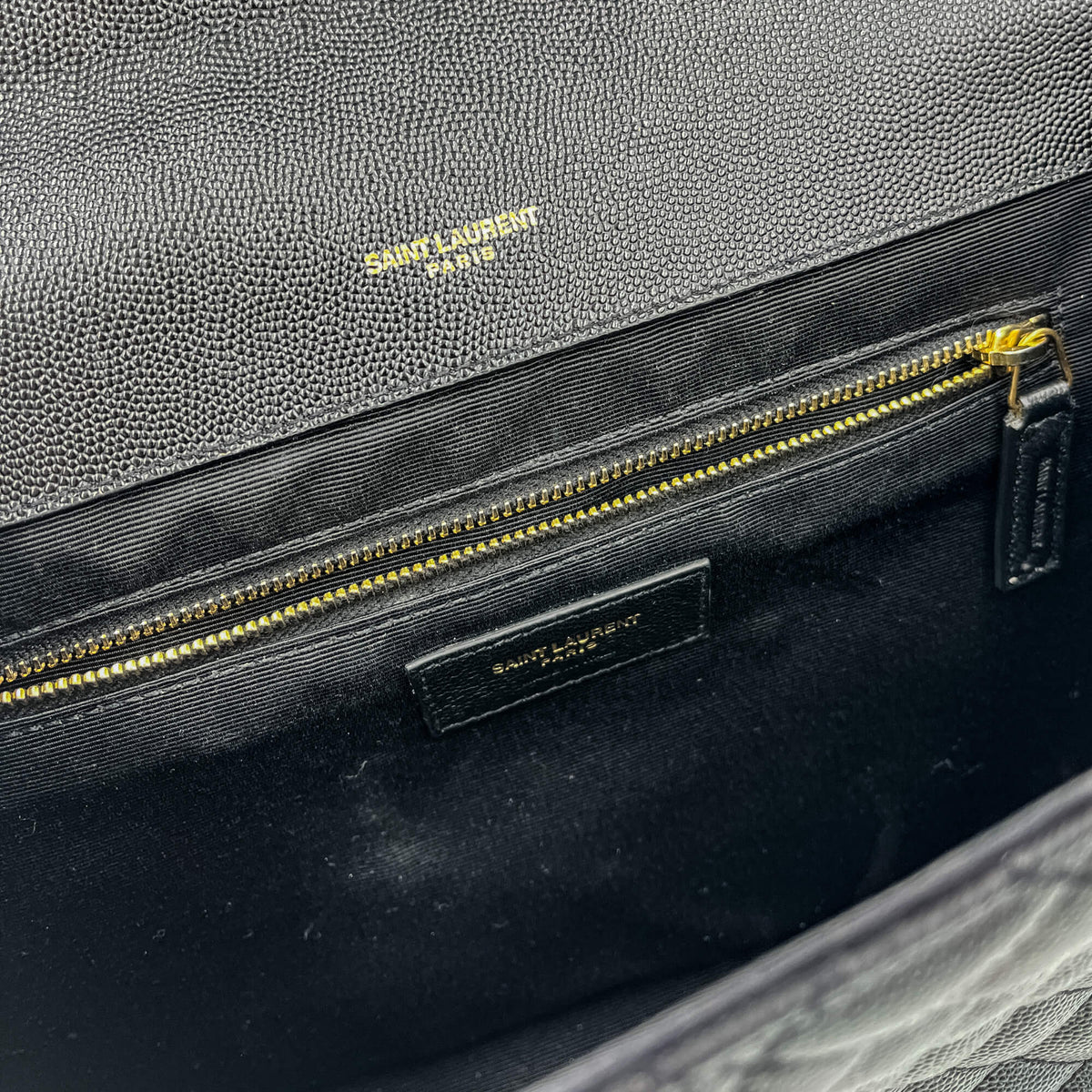 Second hand Saint Laurent Envelope Large Embossed Grained Leather 2 - Ways Envelope Bag Black - Tabita Bags