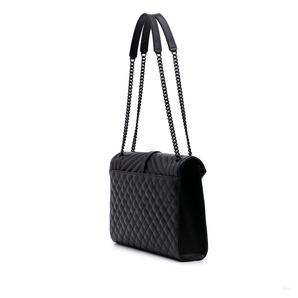 Second hand Saint Laurent Envelope Large Embossed Grained Leather 2 - Ways Envelope Bag Black - Tabita Bags