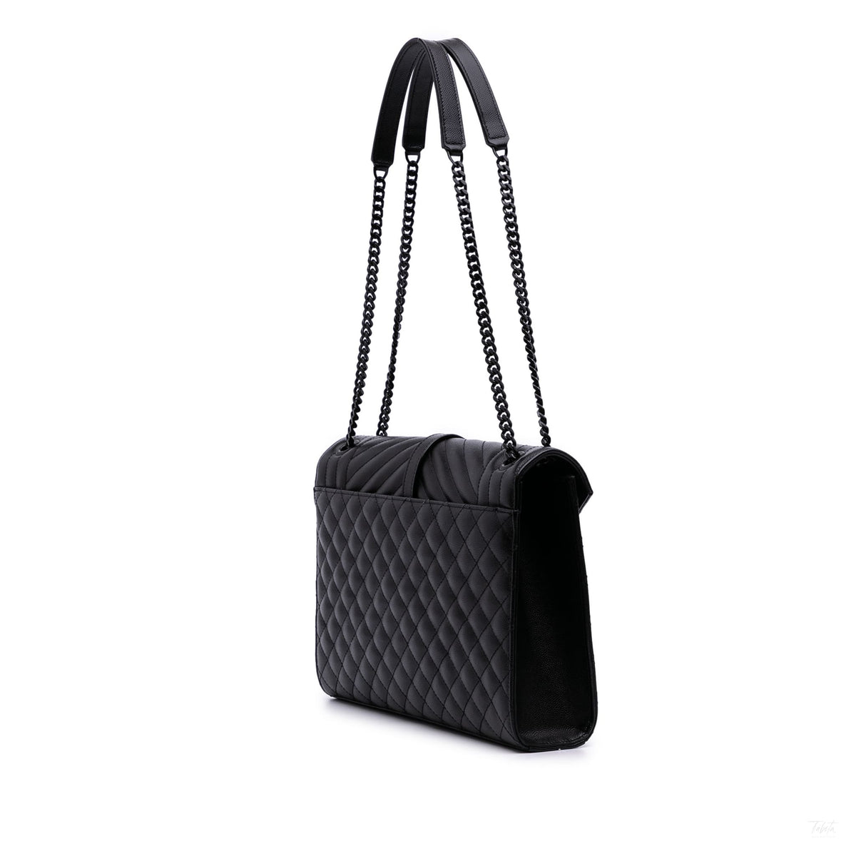 Second hand Saint Laurent Envelope Large Embossed Grained Leather 2 - Ways Envelope Bag Black - Tabita Bags