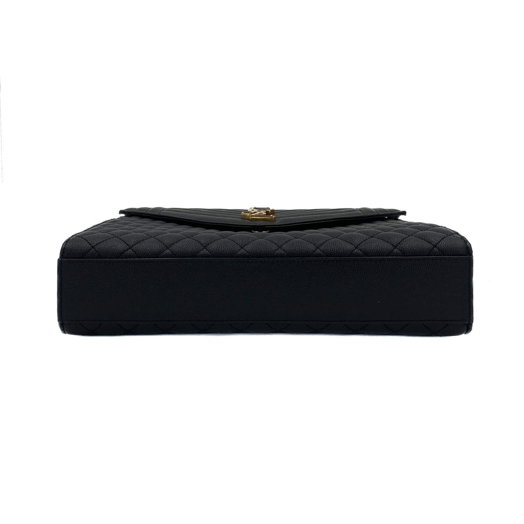 Second hand Saint Laurent Envelope Large Embossed Grained Leather 2 - Ways Envelope Bag Black - Tabita Bags