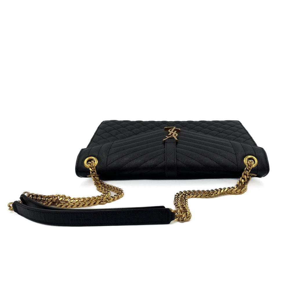 Second hand Saint Laurent Envelope Large Embossed Grained Leather 2 - Ways Envelope Bag Black - Tabita Bags