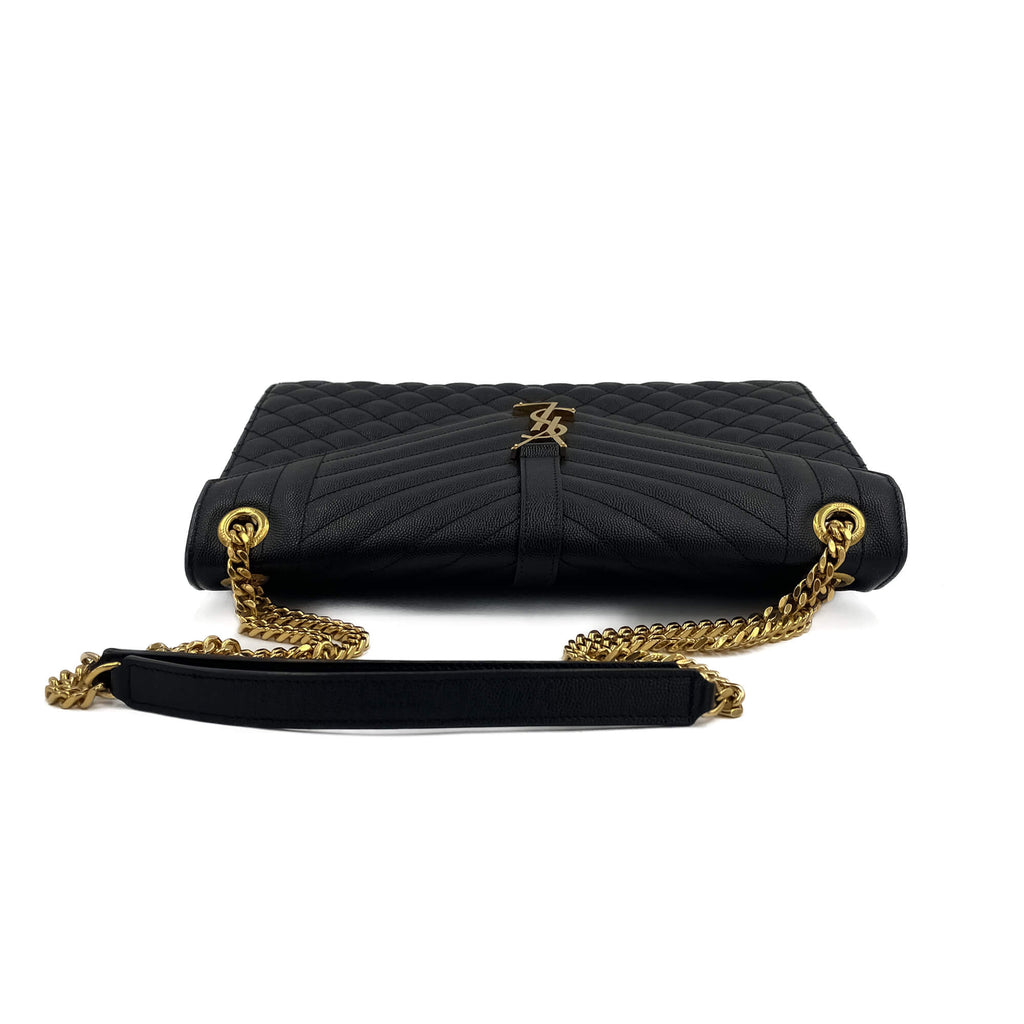 Second hand Saint Laurent Envelope Large Embossed Grained Leather 2 - Ways Envelope Bag Black - Tabita Bags