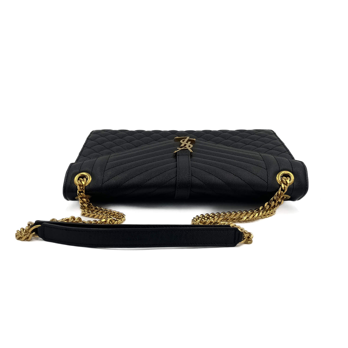 Second hand Saint Laurent Envelope Large Embossed Grained Leather 2 - Ways Envelope Bag Black - Tabita Bags