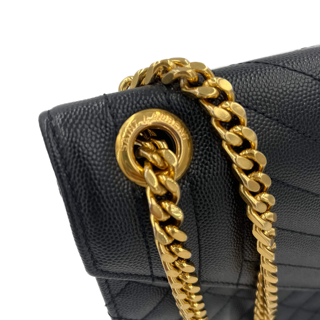 Second hand Saint Laurent Envelope Large Embossed Grained Leather 2 - Ways Envelope Bag Black - Tabita Bags