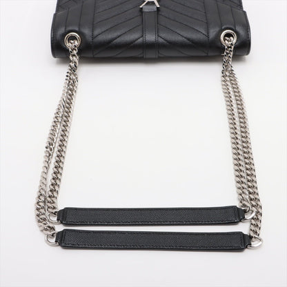 Second hand Saint Laurent Envelope Medium Embossed Grained Leather 2 - Ways Envelope Bag Black - Tabita Bags