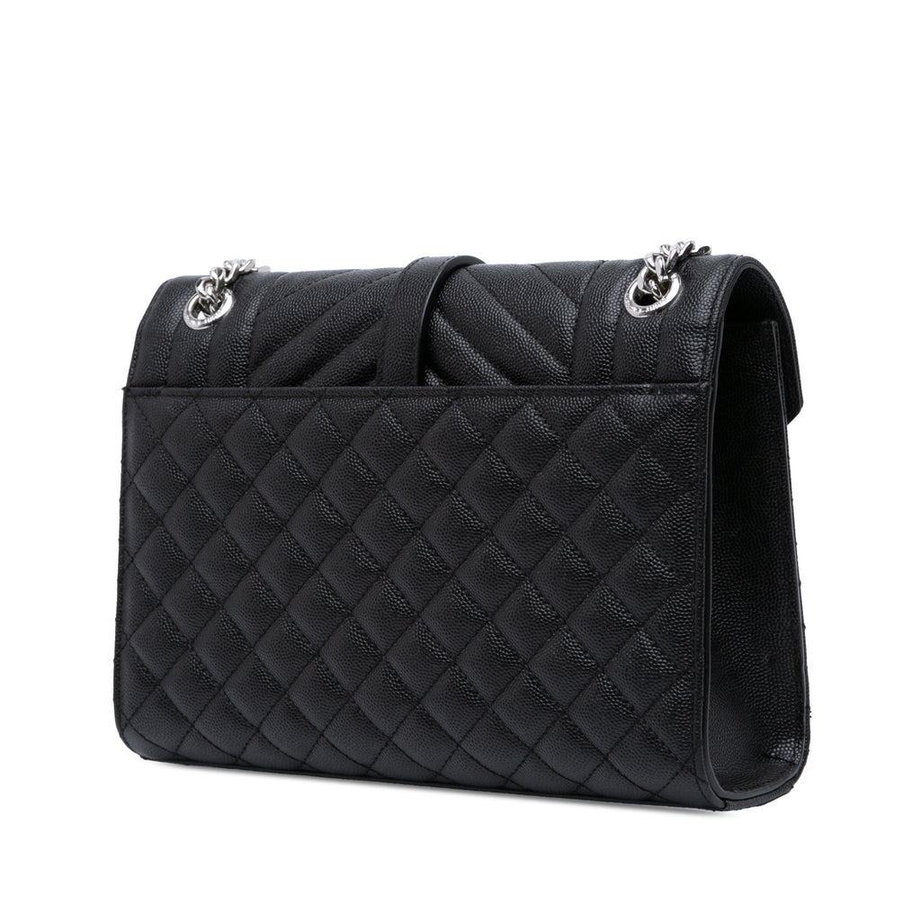 Second hand Saint Laurent Envelope Medium Embossed Grained Leather 2 - Ways Envelope Bag Black - Tabita Bags