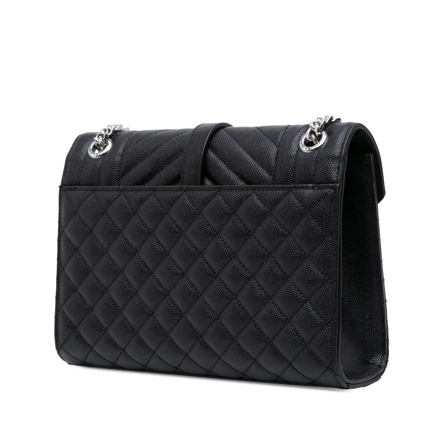 Second hand Saint Laurent Envelope Medium Embossed Grained Leather 2 - Ways Envelope Bag Black - Tabita Bags