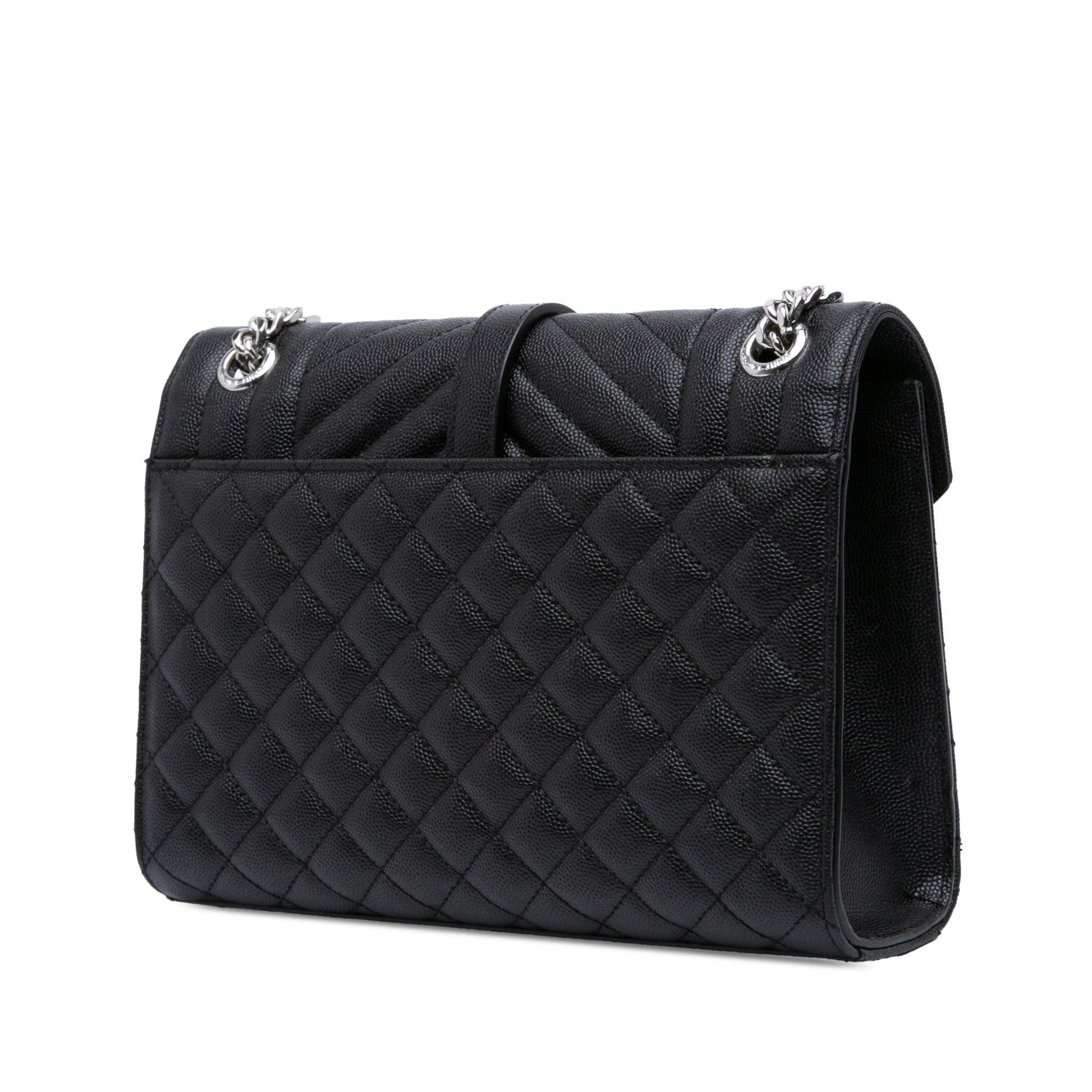 Second hand Saint Laurent Envelope Medium Embossed Grained Leather 2 - Ways Envelope Bag Black - Tabita Bags