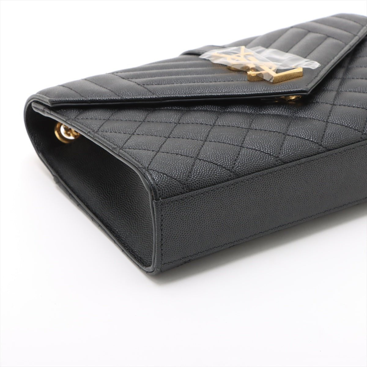 Second hand Saint Laurent Envelope Medium Embossed Grained Leather 2-Ways Envelope Bag Black - Tabita Bags