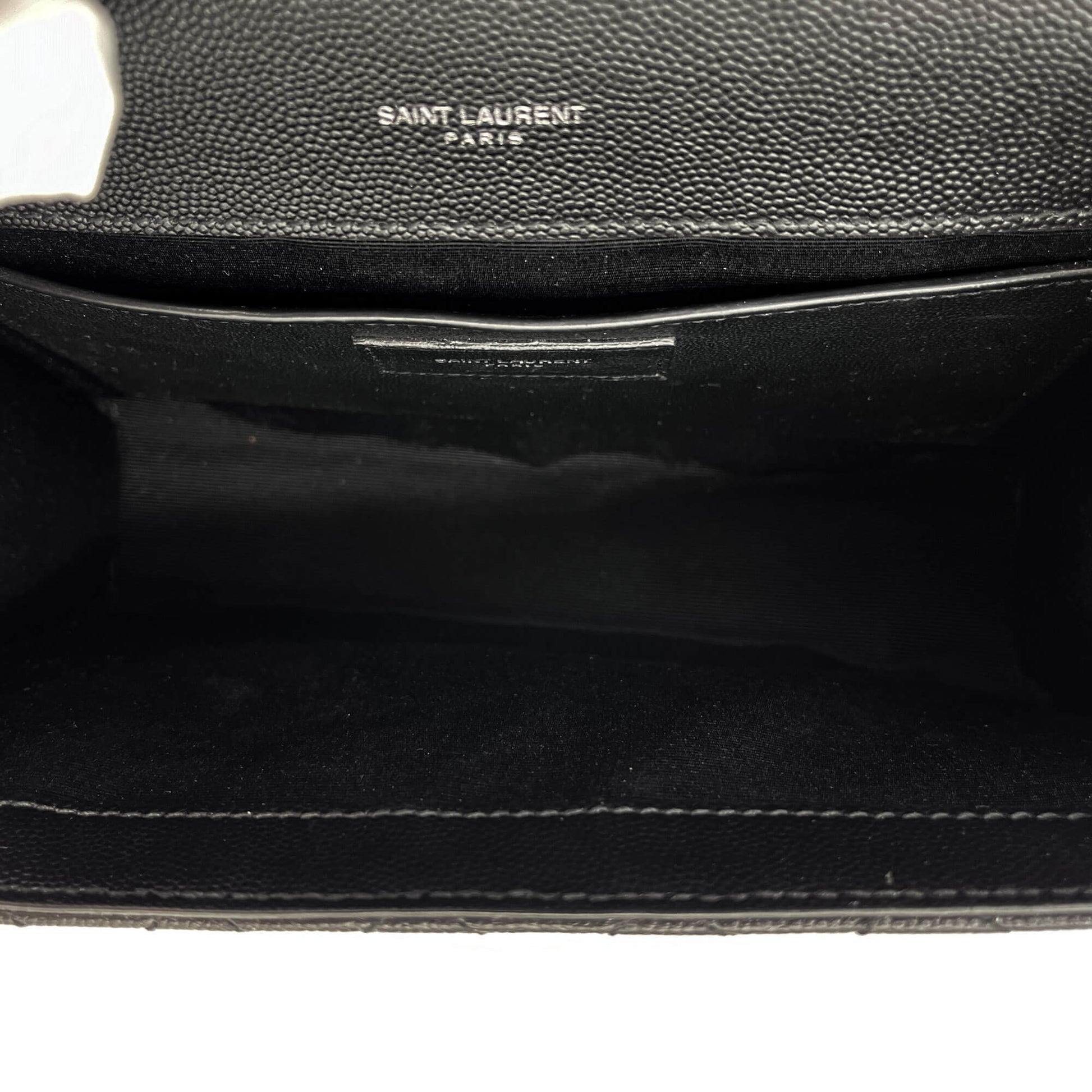 Second hand Saint Laurent Envelope Medium Embossed Grained Leather 2-Ways Envelope Bag Black - Tabita Bags