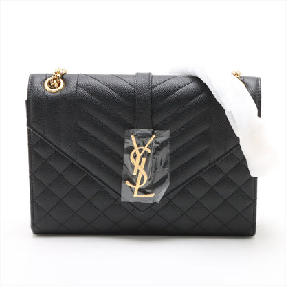 Second hand Saint Laurent Envelope Medium Embossed Grained Leather 2-Ways Envelope Bag Black - Tabita Bags