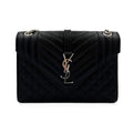Second hand Saint Laurent Envelope Medium Embossed Grained Leather 2-Ways Envelope Bag Black - Tabita Bags