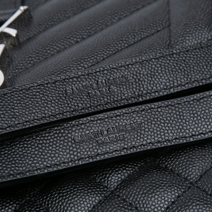 Second hand Saint Laurent Envelope Medium Embossed Grained Leather 2 - Ways Envelope Bag Black - Tabita Bags