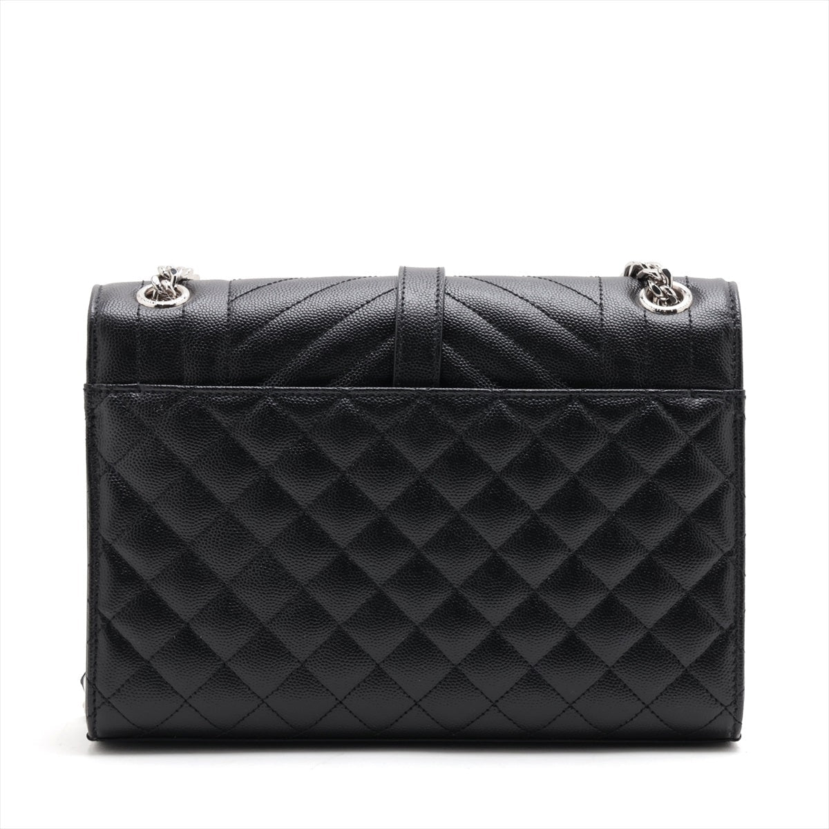 Second hand Saint Laurent Envelope Medium Embossed Grained Leather 2 - Ways Envelope Bag Black - Tabita Bags