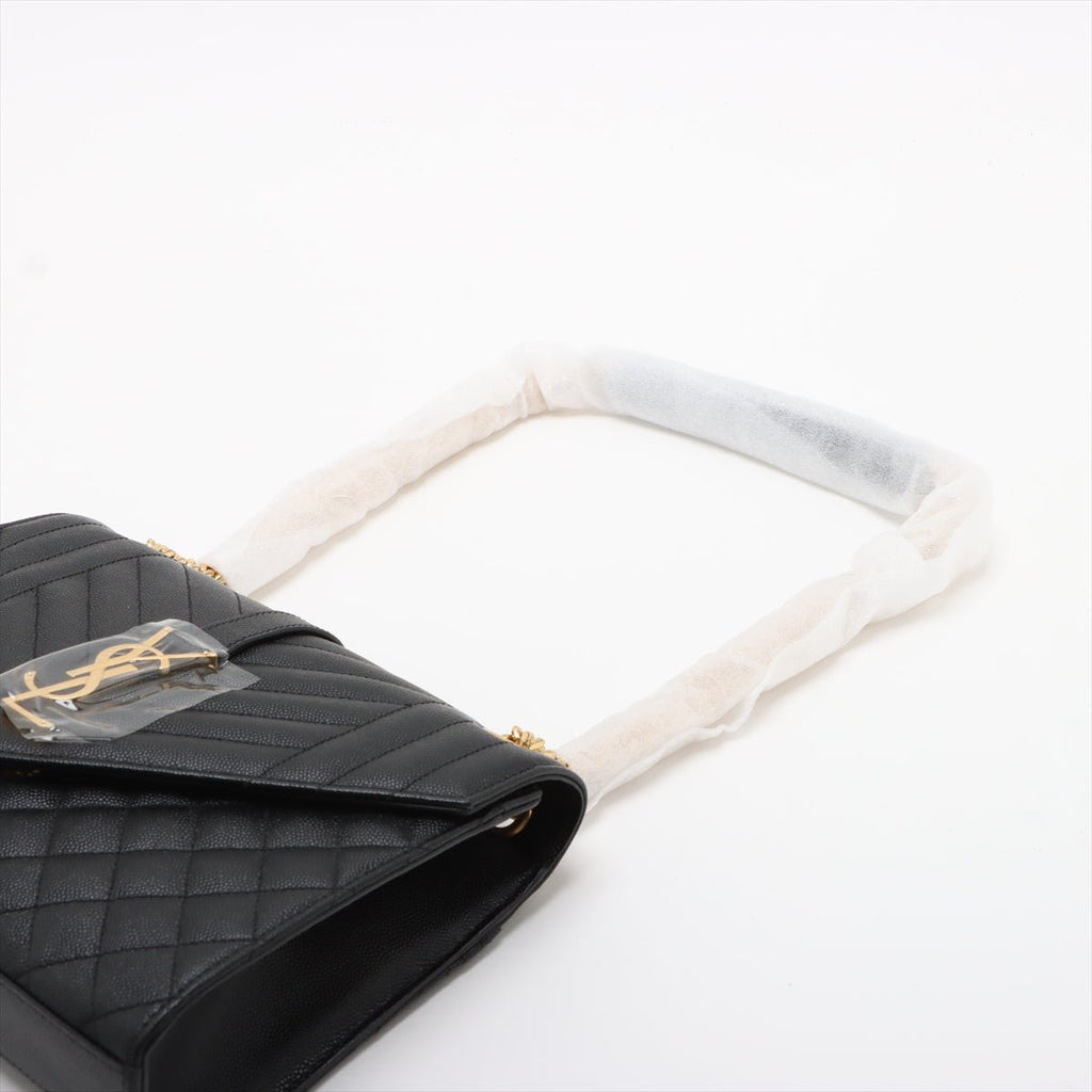 Second hand Saint Laurent Envelope Medium Embossed Grained Leather 2-Ways Envelope Bag Black - Tabita Bags