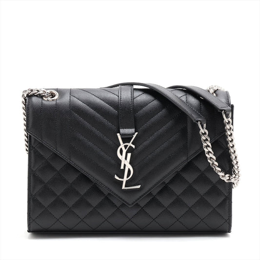 Second hand Saint Laurent Envelope Medium Embossed Grained Leather 2 - Ways Envelope Bag Black - Tabita Bags