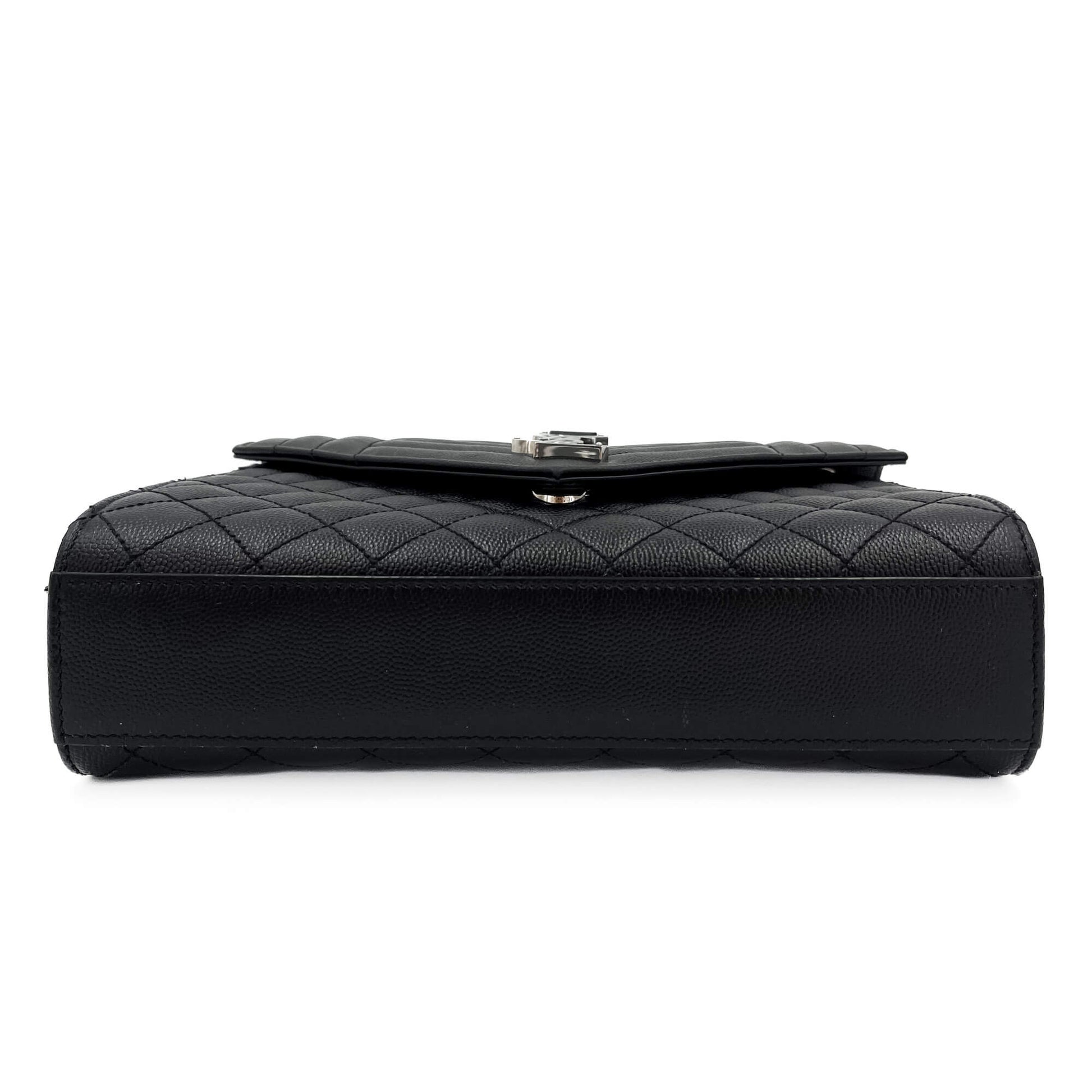 Second hand Saint Laurent Envelope Medium Embossed Grained Leather 2-Ways Envelope Bag Black - Tabita Bags