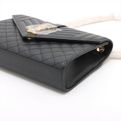 Second hand Saint Laurent Envelope Medium Embossed Grained Leather 2-Ways Envelope Bag Black - Tabita Bags