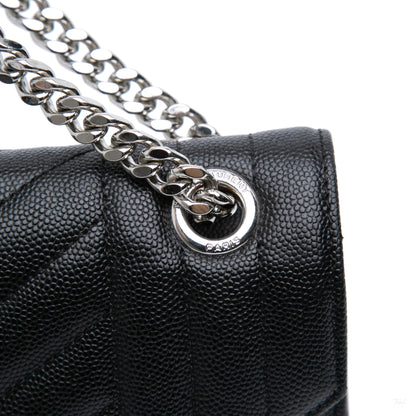 Second hand Saint Laurent Envelope Medium Embossed Grained Leather 2 - Ways Envelope Bag Black - Tabita Bags