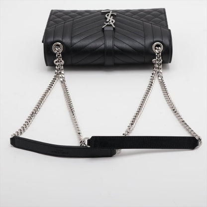 Second hand Saint Laurent Envelope Medium Embossed Grained Leather 2 - Ways Envelope Bag Black - Tabita Bags