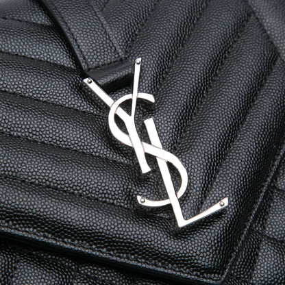 Second hand Saint Laurent Envelope Medium Embossed Grained Leather 2 - Ways Envelope Bag Black - Tabita Bags
