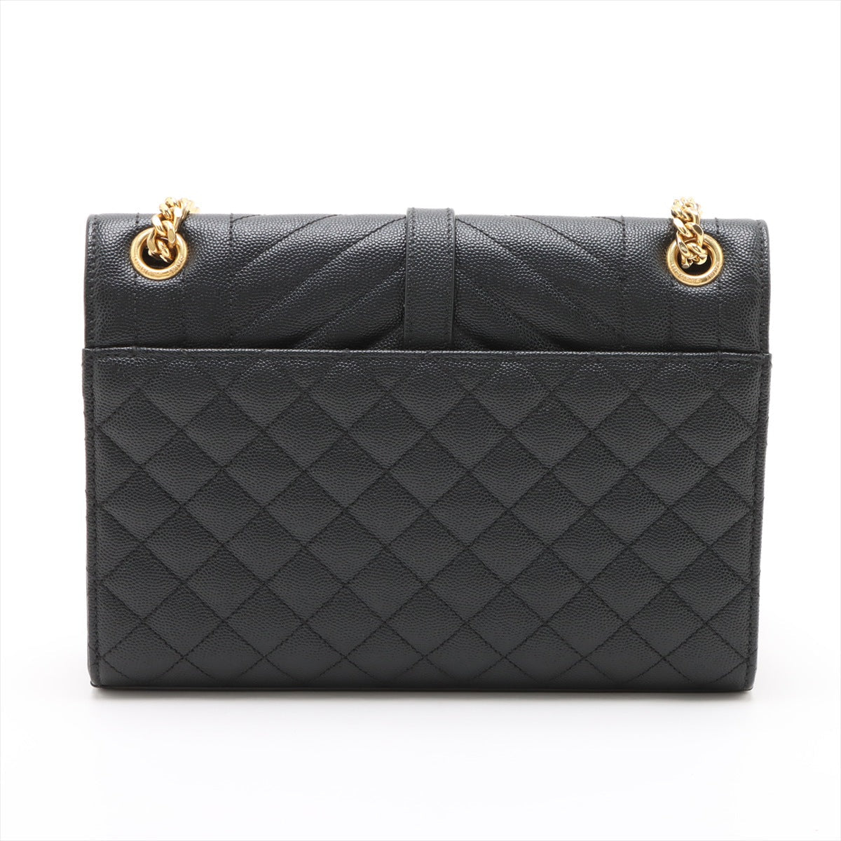 Second hand Saint Laurent Envelope Medium Embossed Grained Leather 2-Ways Envelope Bag Black - Tabita Bags