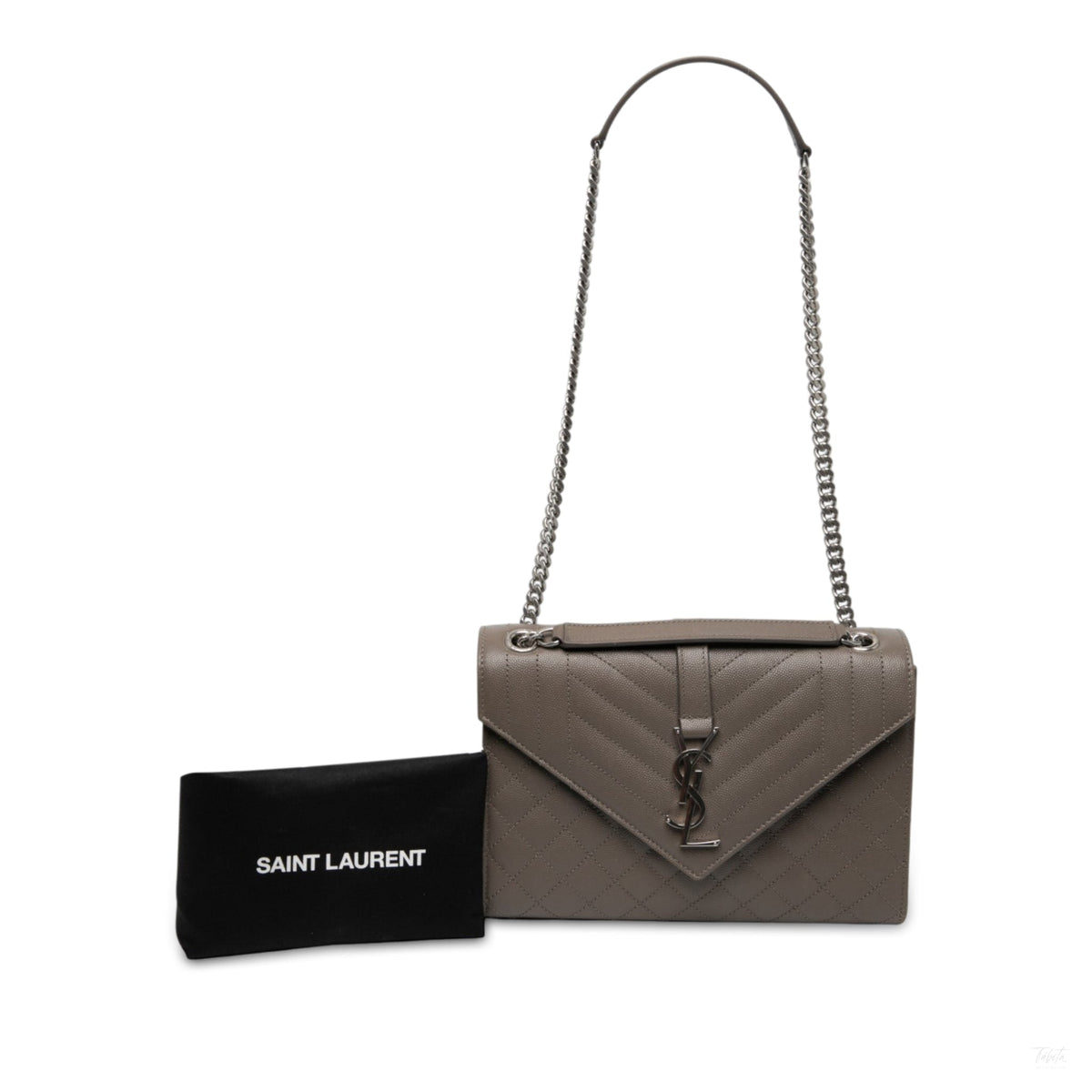 Second hand Saint Laurent Envelope Medium Embossed Grained Leather 2-Ways Envelope Bag Brown - Tabita Bags