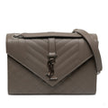 Second hand Saint Laurent Envelope Medium Embossed Grained Leather 2-Ways Envelope Bag Brown - Tabita Bags