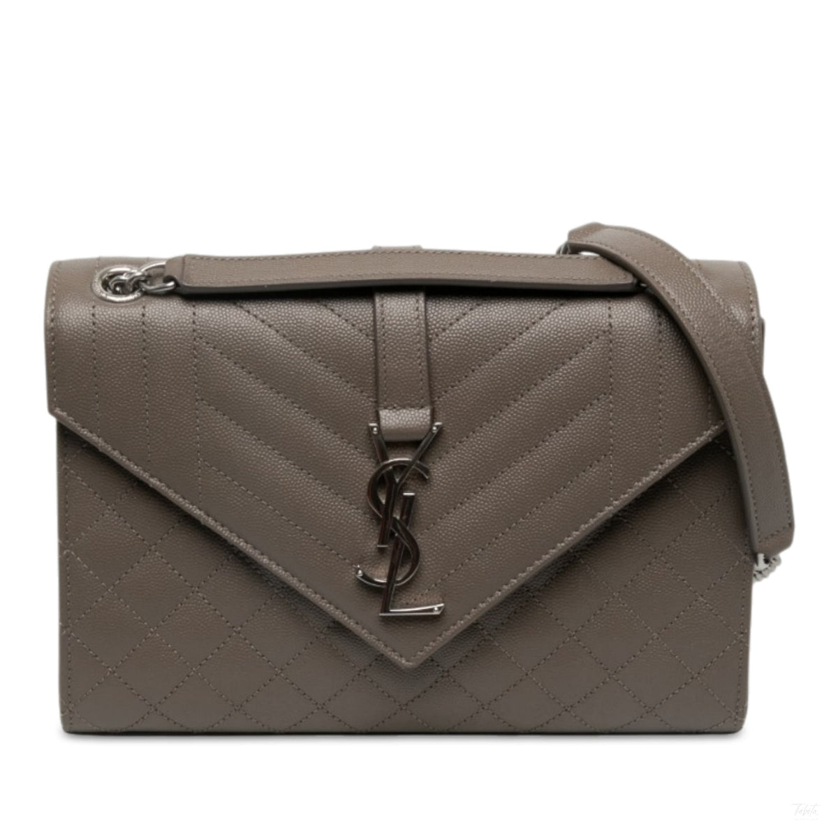 Second hand Saint Laurent Envelope Medium Embossed Grained Leather 2-Ways Envelope Bag Brown - Tabita Bags