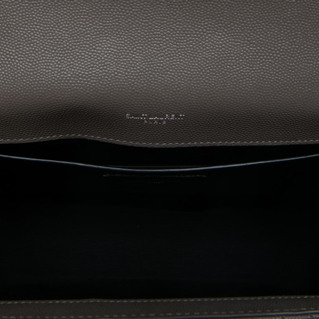 Second hand Saint Laurent Envelope Medium Embossed Grained Leather 2-Ways Envelope Bag Brown - Tabita Bags