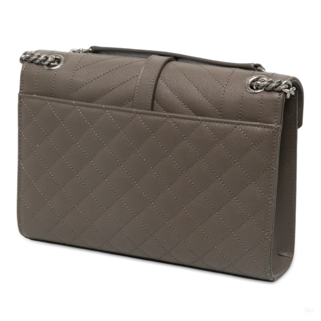 Second hand Saint Laurent Envelope Medium Embossed Grained Leather 2-Ways Envelope Bag Brown - Tabita Bags