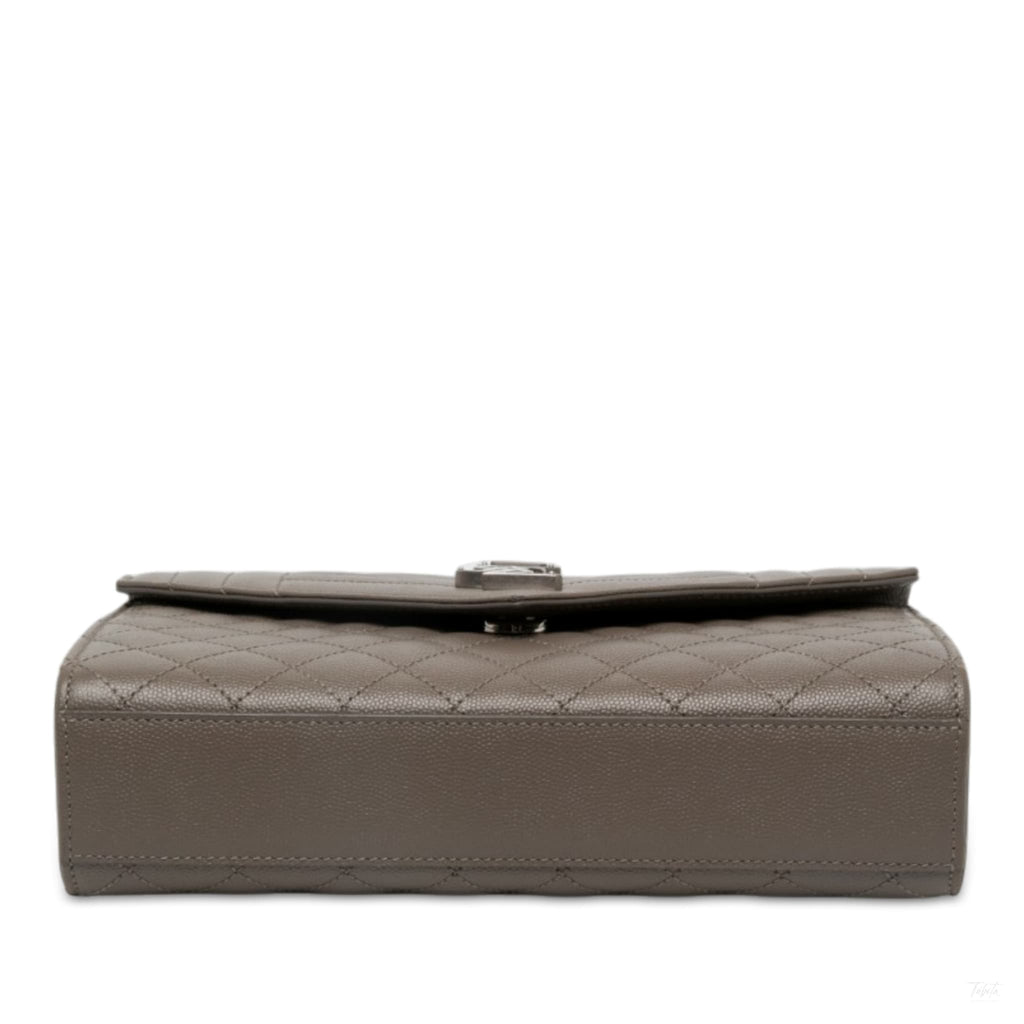 Second hand Saint Laurent Envelope Medium Embossed Grained Leather 2-Ways Envelope Bag Brown - Tabita Bags