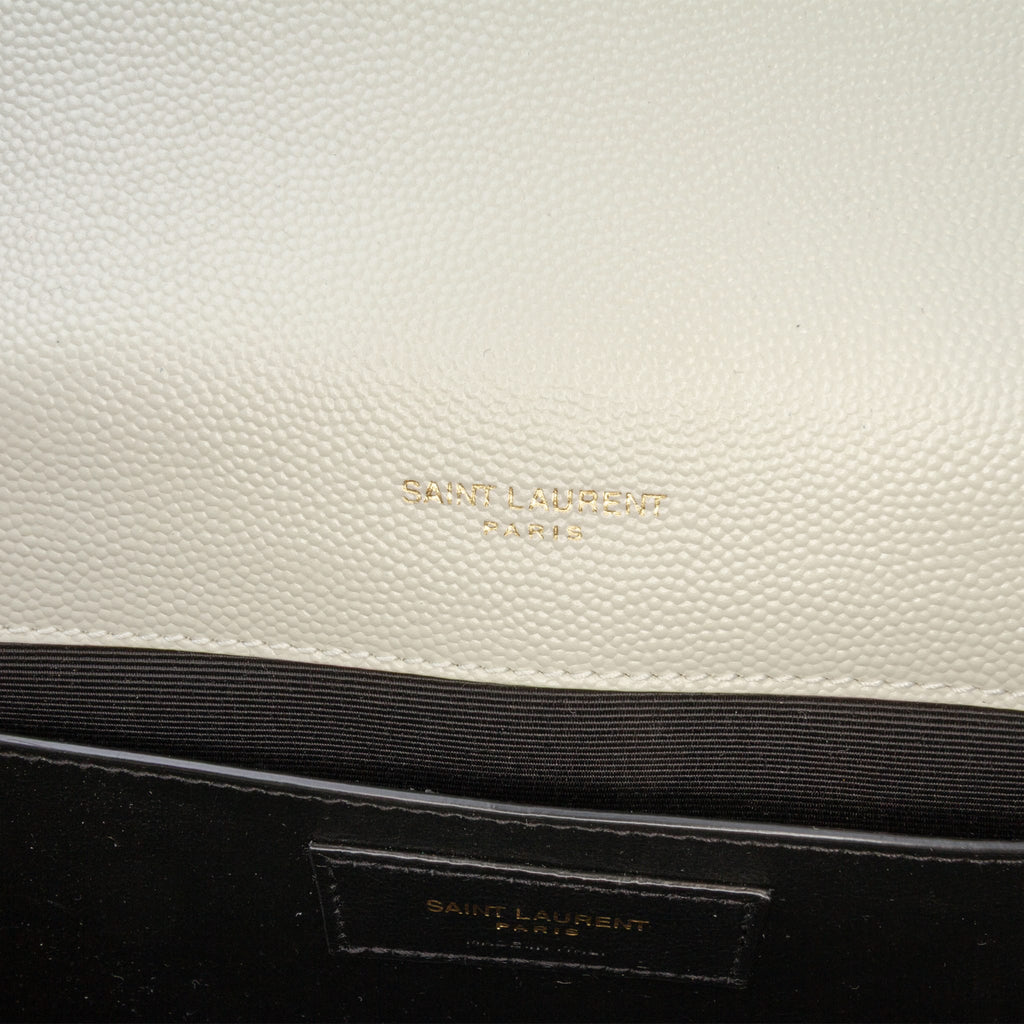 Second hand Saint Laurent Envelope Medium Embossed Grained Leather 2 - Ways Envelope Bag White - Tabita Bags