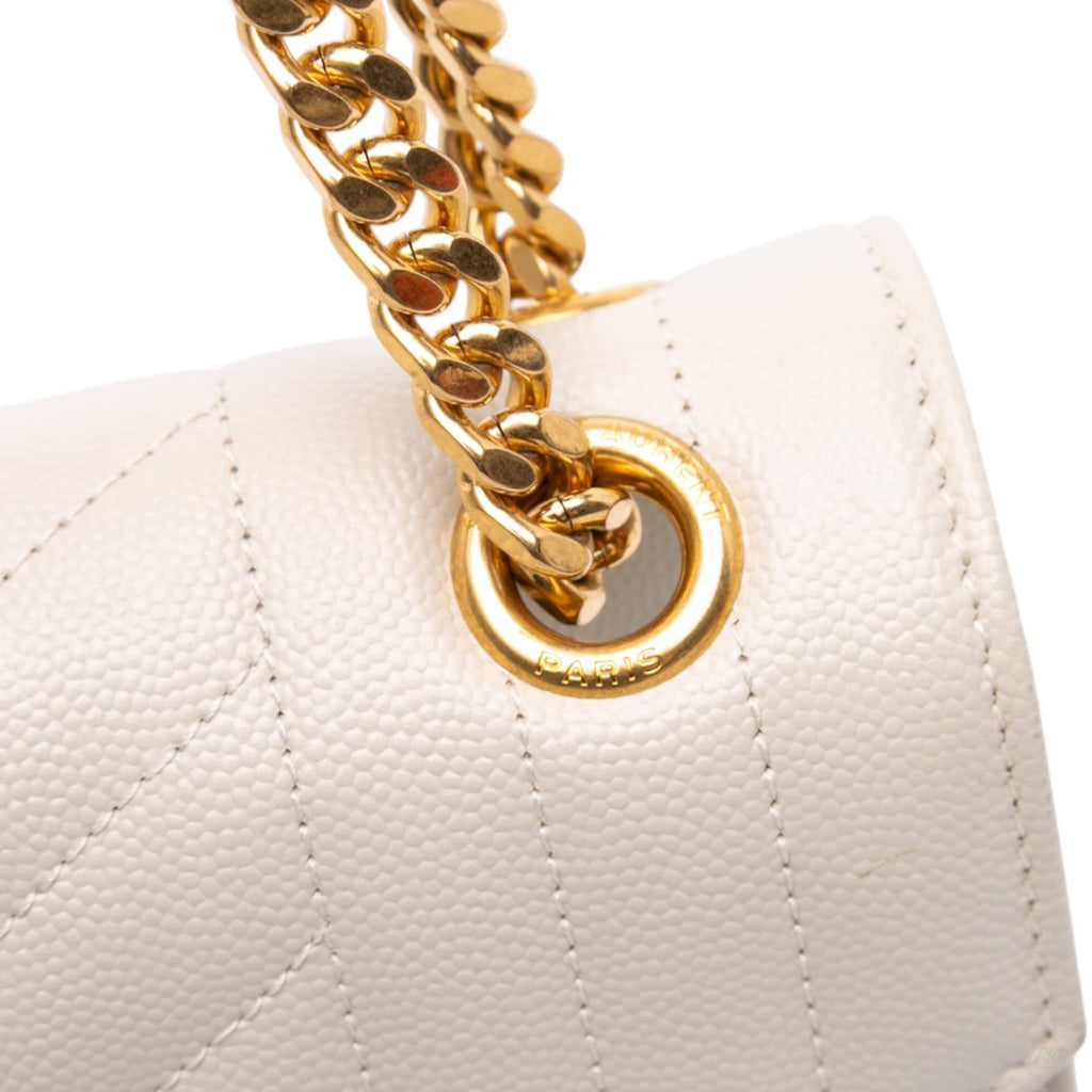 Second hand Saint Laurent Envelope Medium Embossed Grained Leather 2 - Ways Envelope Bag White - Tabita Bags